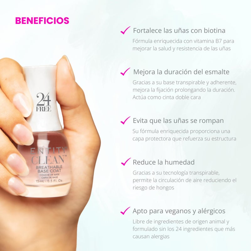 Entity Clean Base Coat Breathable Nail Lacquer, 0.5 oz, Vegan and Cruelty Free Nail Polish with Added Biotin, Halal Nail Polish, Organic Nail Polish Base Coat - Image 4